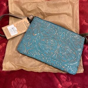 Justin Floral Embossed Blue Leather Bag